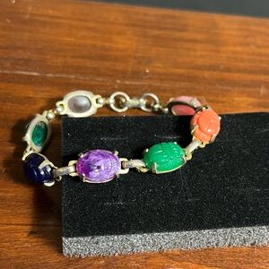 Vintage Coro scarab beetle Egyptian revival acrylic gold tone bracelet size 6.5